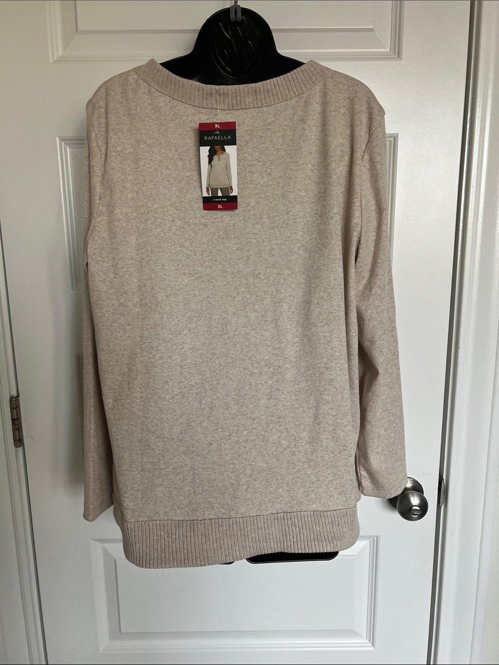 Rafaella Neutral Cream Split V Pullover Sweatshirt - Picture 2 of 7